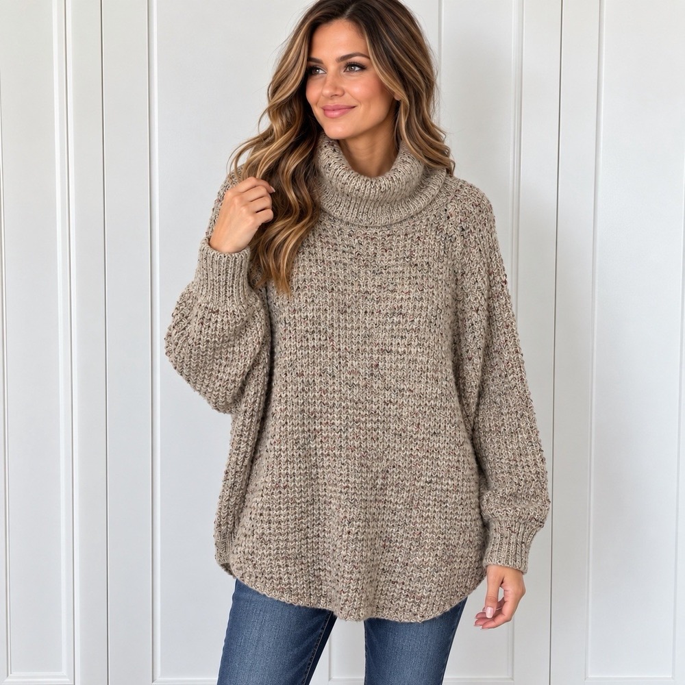 Free People Women's Marled Chunky Knit Cowl Neck Oversized Pullover Sweater Sm